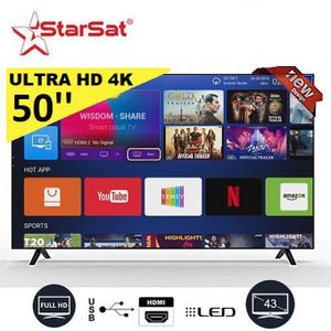 Starsat TV LED 50"  Framless smart tv 4K Ultra HD  - Wifi- android 14 dernière version - Bluetooth- Mira cast - slim tv  HD-USB-HDMI-VGA - garantie 12 mois
