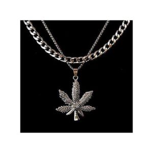 Collier Chaîne Cubaine + Feuille Pendentifs Mode Hommes