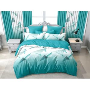 Belle Parure de Lit 3 Places 6 PiècesDraps de Lit 3 places, 2 Draps-240×260cm 2 taies-60×80cm 2 Rideaux-150×220cm - BLEU TURQUOISE