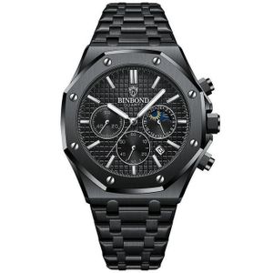 BINBOND Montre Homme de Luxe Chronographe - Montre d'Affaires à Quartz avec Calendrier, Luminoux et Étanche - Noir