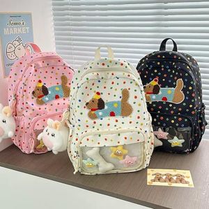 Sac à Dos Enfant à Pois Motif Chien & Poche Transparente