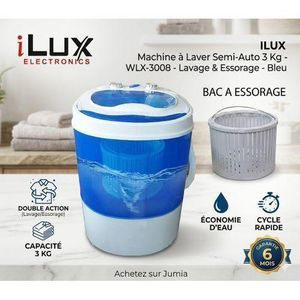 Ilux Machine à Laver Semi-Auto 3 Kg Lavage & Essorage Garantie 6 Mois