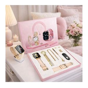 Coffret Cadeau Femme Or Rose : Smartwatch 2.02" + Montre Bijou & Parure Complète