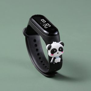 Montre électronique pour enfants bracelet étudiant LED dessin animé Le panda - Noir