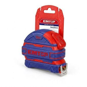 Partagez ce produit    Mètre Ruban Professionnel EMTOP 5m x 25mm - Boîtier Bimatière Antichoc Haute Résistance - Ruban en Acier avec Crochet Magnétique - Précision et Durabilité pour Chantier et Bricolage