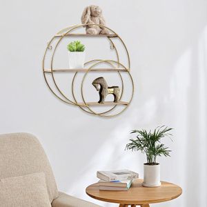 Étagère murale flottante double cercle en métal, étagères de rangement murales à 3 niveaux
