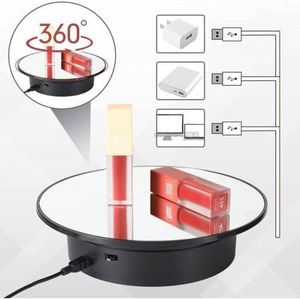 présentoirs rotatifs de 20 cm - Coque de miroir électrique automatique à 360° - Pour produits de photographie, bijoux, gâteaux, modèles 3D - Fonctionne avec piles/alimentation USB