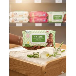 Naomi Lingettes Bébé Aloe Vera – Rafraîchissantes, Hydratantes et Protectrices – Paquet de 72 Lingettes
