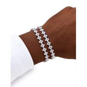 Lot de 2 Bracelets Mixtes en Acier Inoxydable Argenté – Motif Fleur Sertie de Zircons