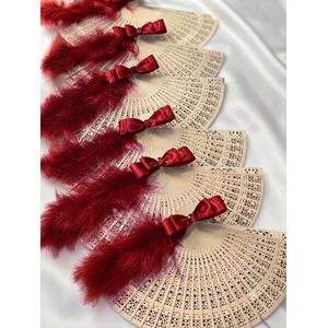 Lot De 5 Pièces - Éventails En Bambou à Plumes Décoratifs Pour Filles D’honneur-Rouge.