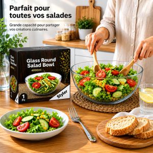 Saladier Rond en Verre Transparent 4000 ml – Grand Bol à Salade 4 L – Pour Salades, Fruits, Légumes et Desserts – 1 Pièce