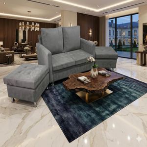 SIMO Canapé Modulable ÉLÉGANCE 2 Places en Velours Premium Gris + 2 Poufs Assortis