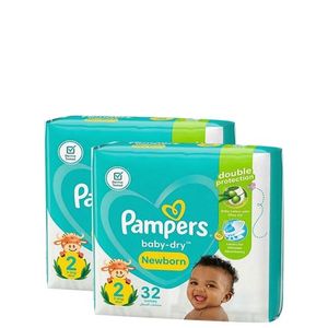Pampers 64 Couches : Lot De 2 Baby Dry Taille 2 (3 À 8 Kg) Pampers 32 Couches