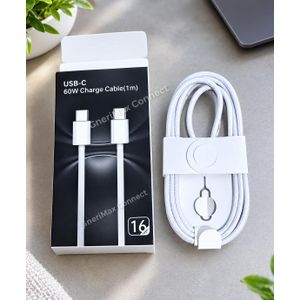Câble type C - vers type C-  USB-C vers USB-C 60W 1M Tressé en Nylon – Charge Rapide PD & Transfert de Données – Blanc avec un ejecteur de puce