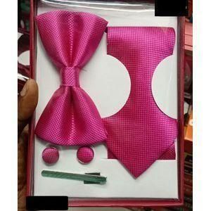 Coffret Accessoires Cravate + Pince + Nœud Papillon + Pochette + Bouton De Manchettes - FUSHIA