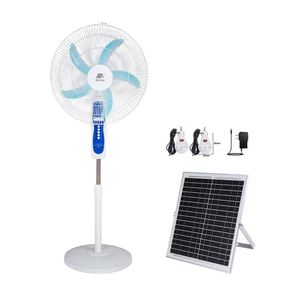 Ventilateur Solaire Rechargeable 18 Pouces - Kit Complet avec Panneau Solaire, 2 Ampoules LED