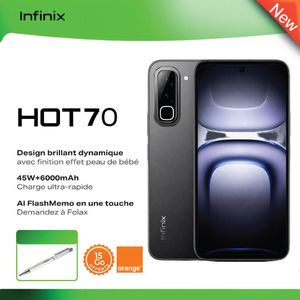 Infinix HOT 70 - 128Go+4Go -6.78" 6000 mAH  -2SIM 4G 8/50Mpx  NOIR - Garantie 12 Mois 