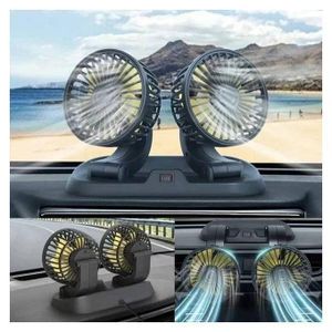 Ventilateur électrique multifonction pour voiture, double tête réglable à 360°, 2 vitesses, USB,