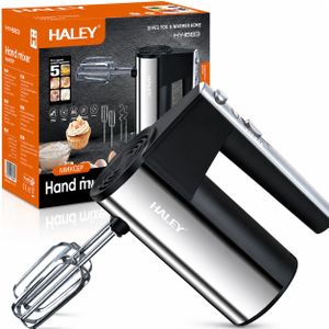 HALEY Batteur à Main 500W HY-I663 – 5 Vitesses, Design Noir & Inox, Mixeur Électrique pour Œufs, Crème et Pâtisserie