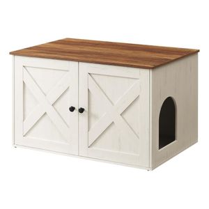 LASA Meuble bac à litière pour chat en bois avec plateau et séparateur – Blanc