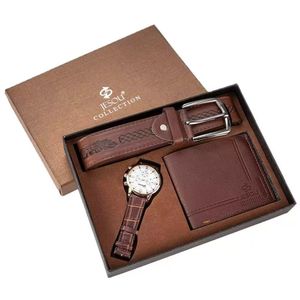 Coffret Cadeau Homme 3-en-1 - Montre Élégante + Ceinture + Portefeuille - Marron