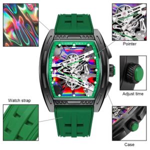 Sanda Montre Homme Automatique Squelette – Bracelet Silicone Vert – Design Luxe Sport