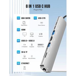 Hub Usb 6 En 1 4K Type - C Vers Hdmi Compatible Vga Rj45 Usb 3.0 Pd 87W Adaptateur - Gris/Noir