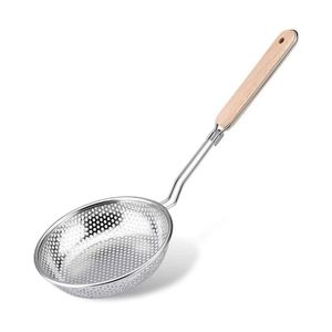 ShebSheb Écumoire filtrante micro-perforée en inox, panier à pâtes et nouilles avec poignée en bois