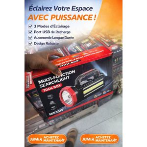 Projecteur Torche Rechargeable Multifonction MX5515 – Éclairage Puissant Portable