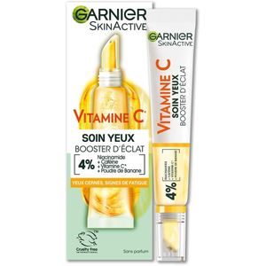 Garnier Soin Yeux Booster D'Éclat - Réduit Les Cernes & Signes De Fatigue - Niacinamide, Caféine, Vit C, Poudre De Banane - Vegan & Cruelty Free - Tous Types de Peaux - 15 ml