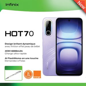 Infinix HOT 70 - 128Go+4Go -6.78" 6000 mAH  -2SIM 4G 8/50Mpx  VIOLET - Garantie 12 Mois 