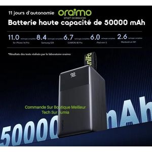 Oraimo Power Bank 50000mAh PowerJet 501 Capacité Colossal - Charge Ultra Rapide 85W - Affiche Vitesse De Charge - Samsung Iphone Xiaomi Tecno Etc