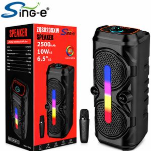 SinG-e Enceinte Bluetooth Portable 20W, Double Haut-Parleur 6,5 Pouces, Micro Sans Fil Inclus, Batterie 2500 mAh, Lumières LED RGB, Radio FM, USB/TF