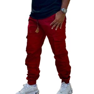Pantalons Chasseur Décontractés Pour Hommes Couleur Unie Rouge Multi-Poches