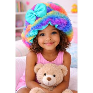 Mode Bonnet satin/fourrure arc-en-ciel - enfant