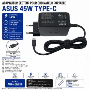 Asus Chargeur  45W USB Type-C, Pour Ordinateur Portable
