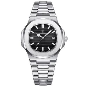 Montre de Luxe Poedagar unisexe en Acier Inoxydable – Design Élégant avec Cadran Noir.