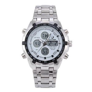 Quamer Montre Dual Chrono Analogique Et Numérique - Argent Fond Blanc