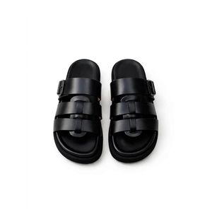 Sandales Mules Homme en Cuir Noir – Spartiates Modernes à Boucles et Semelle Épaisse Confort