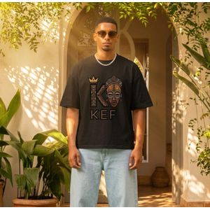 T-shirt KEF Oversize  à Manche Courte et à Col Rond pour Homme & Femme , Chic et Décontracté- Noir.