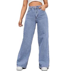Pantalon Jeans Large Taille Haute – Denim Bleu Élégant