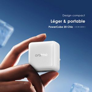 Oraimo Boitier Chargeur Rapide 20W PowerCube 20 Chic GaN - Boitier Type-C Blanc - Protection Contre la Chaleur