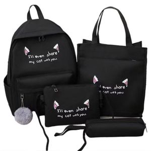 4 in 1 Unisex Backpack Canvas Backpacks Crossbody Bag Girls School Backpack School Bag Plush Black