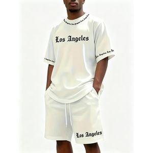Ensemble T-Shirt + Short Homme Los Angeles - Blanc Décontracté 2 Pièces - Pour Été & Sport - Confortable & Stylé