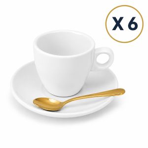 Lot de 6 Tasses à Café Espresso en Porcelaine + 6 Cuillères Dorées - Service à Café Premium 