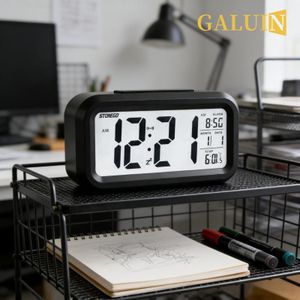 GALUIN Réveil numérique LED avec rétroéclairage, fonction snooze, affichage des données et de l'heure, calendrier, horloge de table électronique multifonction - noir