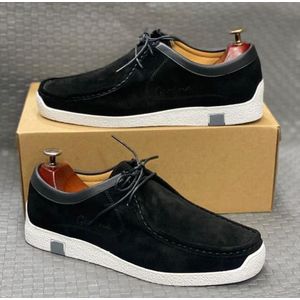 Geogra Chaussures Homme en Cuir Daim avec Lacets NOIR – Style Élégant et Confort Durable