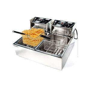 Boma Friteuse électrique professionnelle 12L  En acier inoxydable, couvercle, thermostat réglable et filtration d'huile Idéale pour frites, beignets, poulet, chips - Argenté