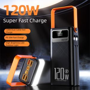 Batterie Externe Power Bank 50000 mAh avec Écran LED, Câbles Intégrés Détachables, 7 Sorties, Compatible USB-C, iPhone, Samsung, Android, Lampe LED