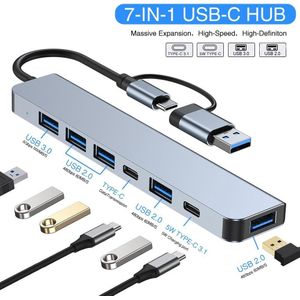 Hub USB-C et USB 3.0 Multi-Ports 7-en-1 - Station d'accueil Double Connecteur pour MacBook, PC Portable et Souris